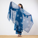 Dewdrop A-Line Cotton Kurta Trouser Set With Mulmul Dupatta - Indigo