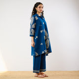 Plumeria Cotton Co-ord Set - Indigo