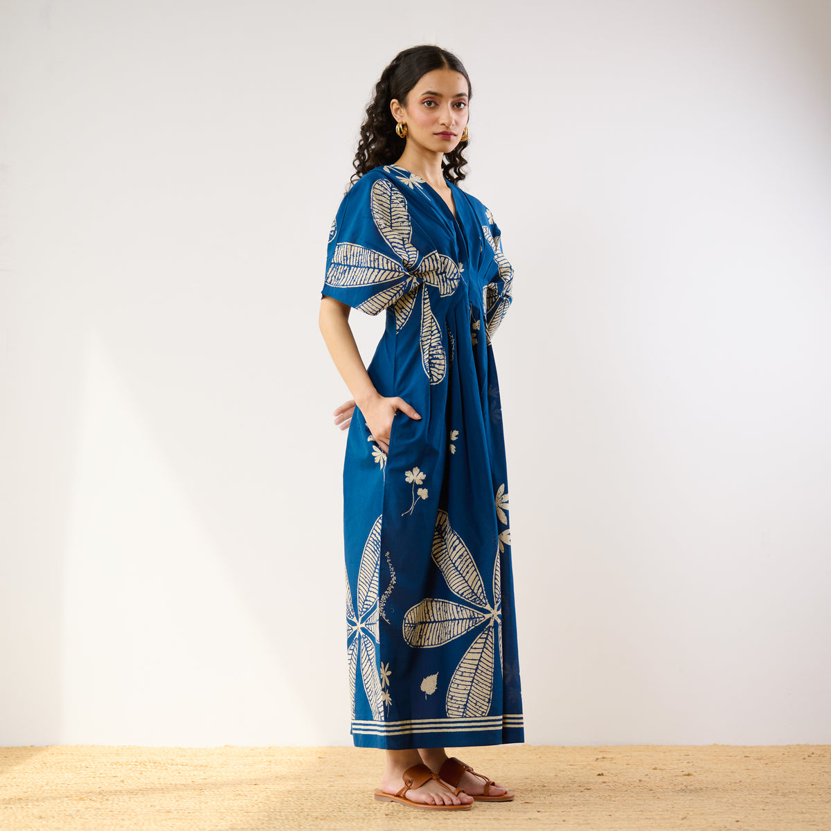 Periwinkle Pleated Cotton Maxi Dress - Indigo