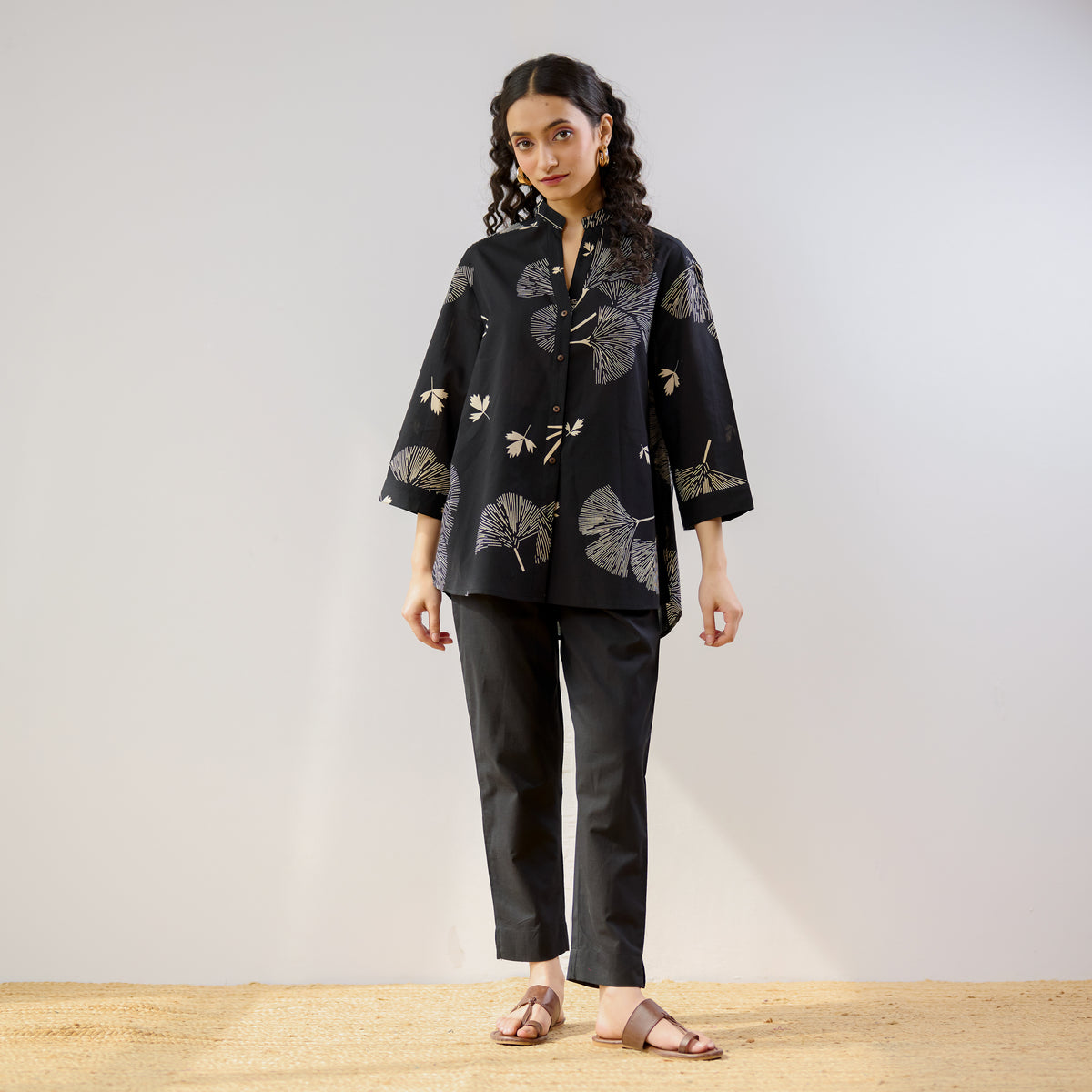 Palm Cotton Co-ord Set - Black