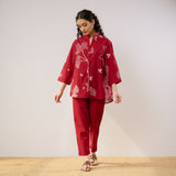 Palm Cotton Co-ord Set - Blood Red