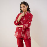 Palm Cotton Co-ord Set - Blood Red