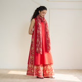 Mehek Sanganeri Inspired Sleeveless Kurta Palazzo Set with Dupatta - Cherry Red