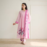 Zuhal Cotton Kurta Set with Mulmul Slip and Dupatta - Candy Pink