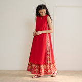 Mehek Sanganeri Inspired Sleeveless Kurta Palazzo Set with Dupatta - Cherry Red