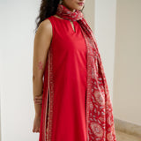 Mehek Sanganeri Inspired Sleeveless Kurta Palazzo Set with Dupatta - Cherry Red