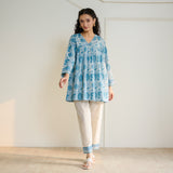 Jugni Sanganeri inspired Printed Fit & Flare Tunic with Straight Pants - Beige