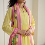 Zuhal Cotton Kurta Set with Mulmul Slip and Dupatta - Banana Yellow