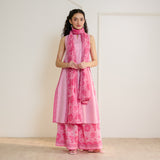 Mehek Sanganeri Inspired Sleeveless Kurta Palazzo Set with Dupatta - Baby Pink