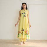 Aviva Patchwork Cotton Kurta Set with Mulmul Slip - Banana Yellow