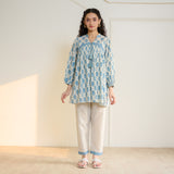 Blossom Sanganeri Inspired Co-ord Set with Tie-up Neckline - Beige