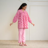 Blossom Sanganeri Inspired Co-ord Set with Tie-up Neckline - Baby Pink