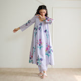 Liliet Cotton Kurta Set with Mulmul Slip - Lavender