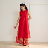 Mehek Sanganeri Inspired Sleeveless Kurta Palazzo Set with Dupatta - Cherry Red