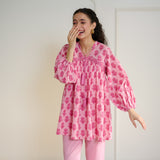 Blossom Sanganeri Inspired Co-ord Set with Tie-up Neckline - Baby Pink