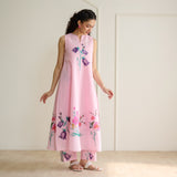 Aviva Patchwork Cotton Kurta Set with Mulmul Slip - Candy Pink