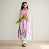 Zuhal Cotton Kurta Set with Mulmul Slip and Dupatta - Sharp White