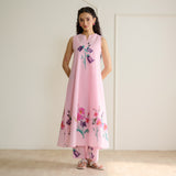 Aviva Patchwork Cotton Kurta Set with Mulmul Slip - Candy Pink