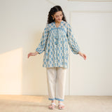 Blossom Sanganeri Inspired Co-ord Set with Tie-up Neckline - Beige