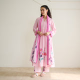 Zuhal Cotton Kurta Set with Mulmul Slip and Dupatta - Candy Pink