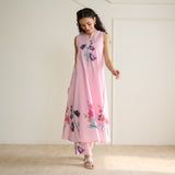 Aviva Patchwork Cotton Kurta Set with Mulmul Slip - Candy Pink