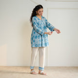 Jugni Sanganeri inspired Printed Fit & Flare Tunic with Straight Pants - Beige