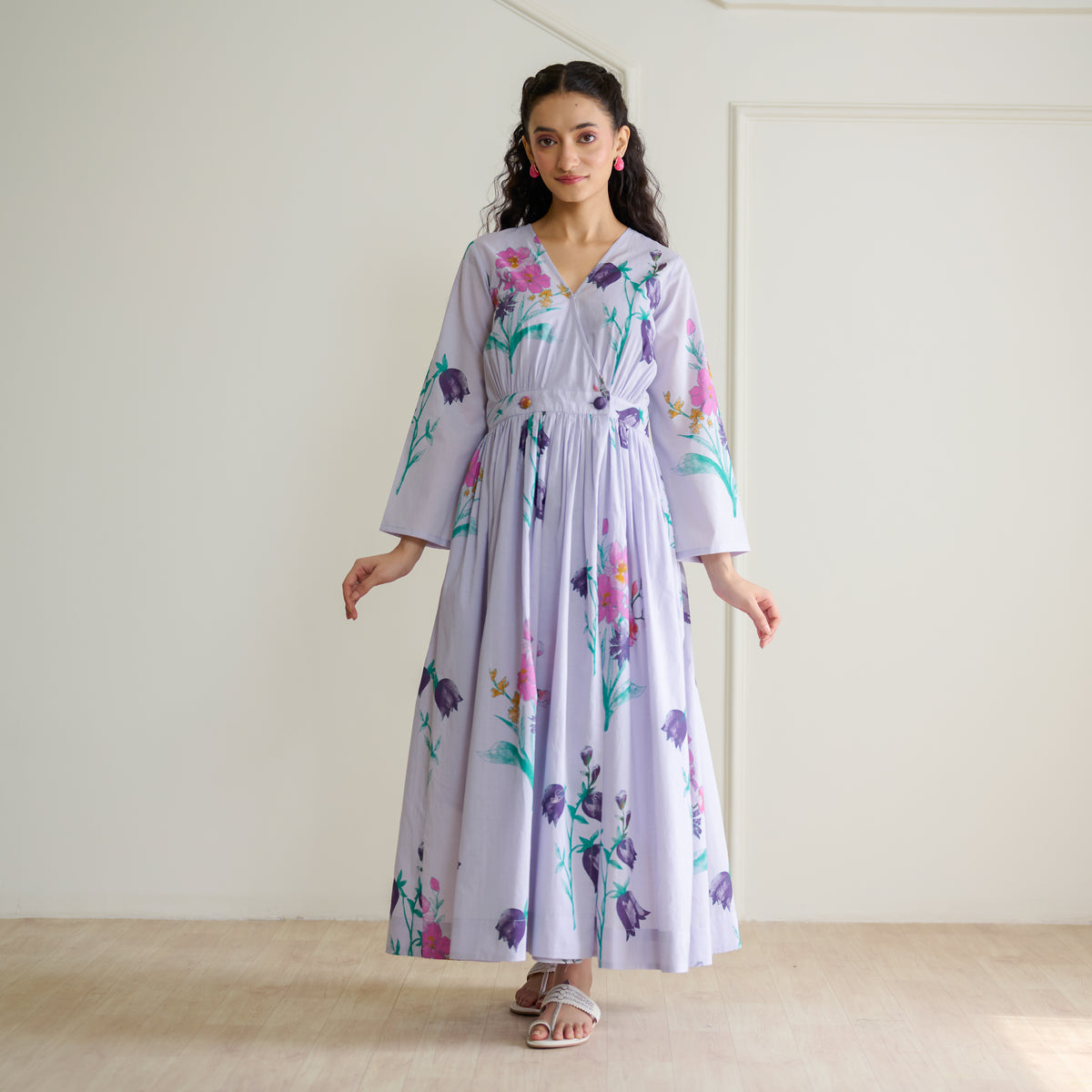 Tulip Cotton Overlap Dress with Mulmul Slip - Lavender
