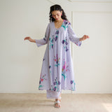Liliet Cotton Kurta Set with Mulmul Slip - Lavender