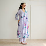 Liliet Cotton Kurta Set with Mulmul Slip - Lavender