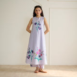 Aviva Patchwork Cotton Kurta Set with Mulmul Slip - Lavender