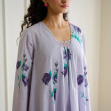 Liliet Cotton Kurta Set with Mulmul Slip - Lavender