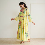 Tulip Cotton Overlap Dress with Mulmul Slip - Banana Yellow