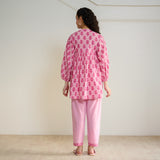 Blossom Sanganeri Inspired Co-ord Set with Tie-up Neckline - Baby Pink