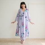 Liliet Cotton Kurta Set with Mulmul Slip - Lavender