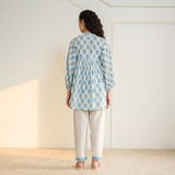 Blossom Sanganeri Inspired Co-ord Set with Tie-up Neckline - Beige