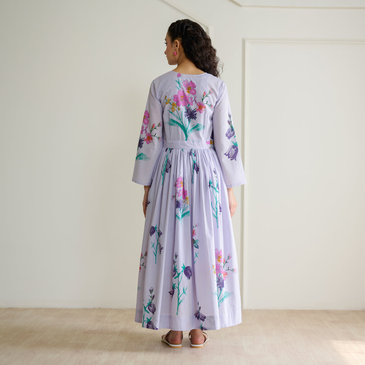 Tulip Cotton Overlap Dress with Mulmul Slip - Lavender