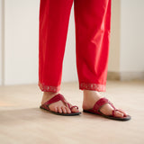 Blossom Sanganeri Inspired Co-ord Set with Tie-up Neckline - Cherry Red