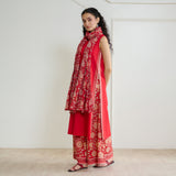 Mehek Sanganeri Inspired Sleeveless Kurta Palazzo Set with Dupatta - Cherry Red
