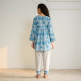 Jugni Sanganeri inspired Printed Fit & Flare Tunic with Straight Pants - Beige