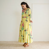 Tulip Cotton Overlap Dress with Mulmul Slip - Banana Yellow