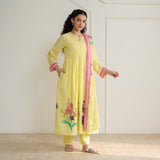 Zuhal Cotton Kurta Set with Mulmul Slip and Dupatta - Banana Yellow