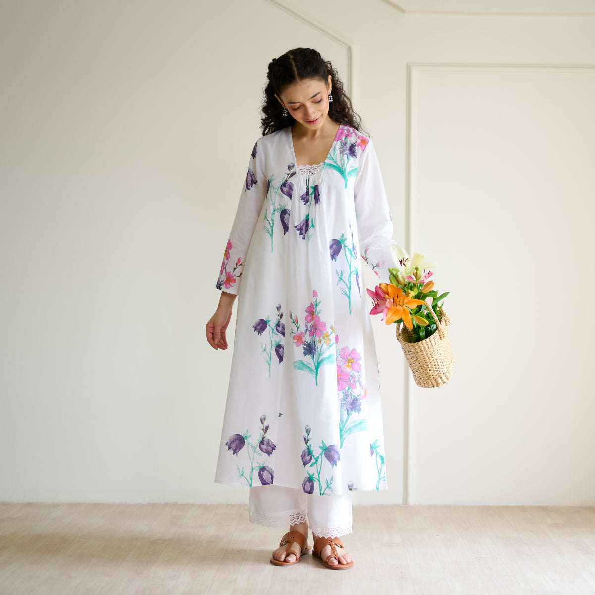 Liliet Cotton Kurta Set with Mulmul Slip - Sharp White