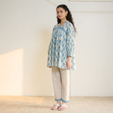 Blossom Sanganeri Inspired Co-ord Set with Tie-up Neckline - Beige