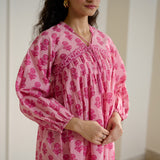 Blossom Sanganeri Inspired Co-ord Set with Tie-up Neckline - Baby Pink