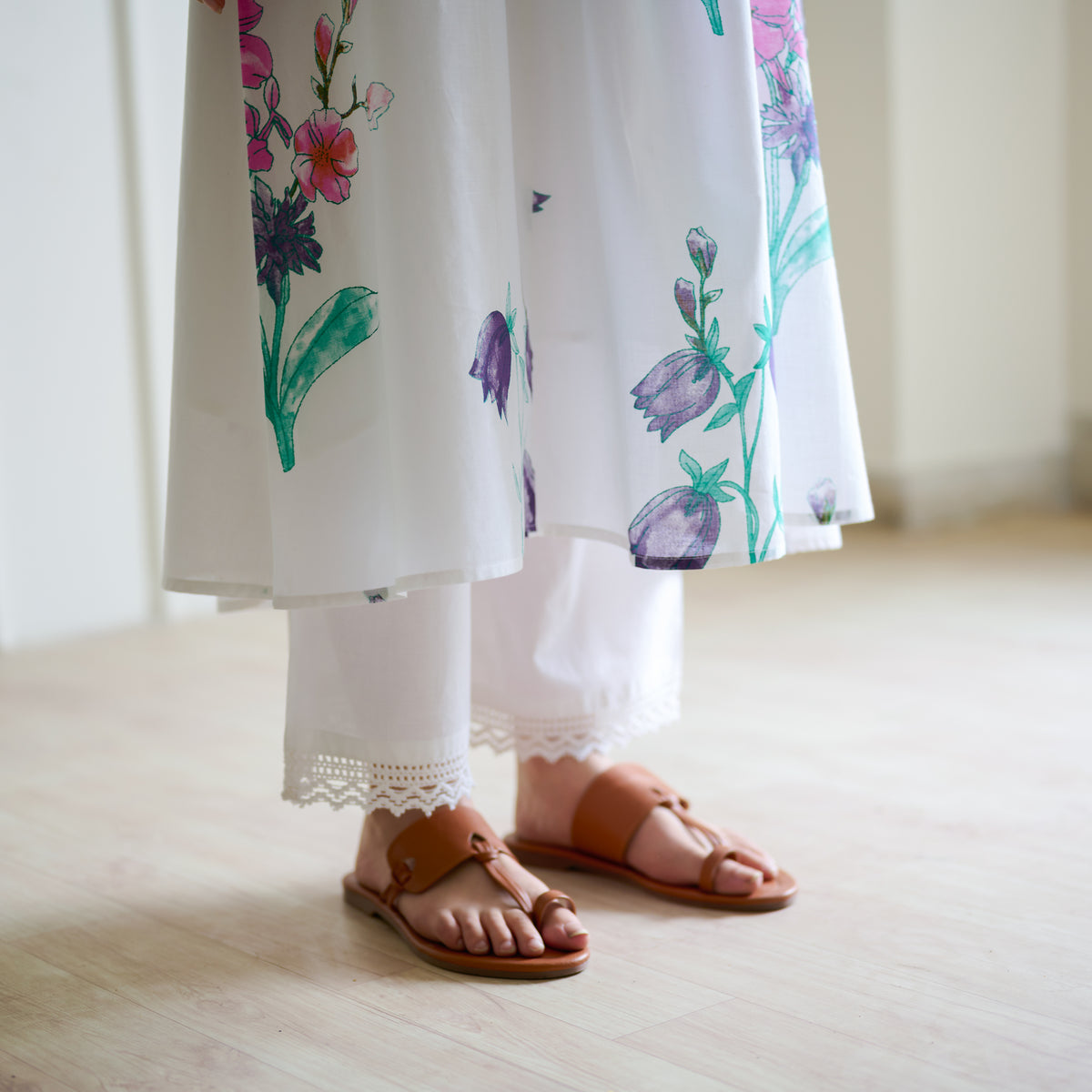 Liliet Cotton Kurta Set with Mulmul Slip - Sharp White
