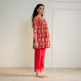 Jugni Sanganeri Inspired Co-ord Set - Cherry Red