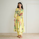 Liliet Cotton Kurta Set with Mulmul Slip - Banana Yellow