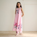 Aviva Patchwork Cotton Kurta Set with Mulmul Slip - Candy Pink