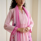 Zuhal Cotton Kurta Set with Mulmul Slip and Dupatta - Candy Pink