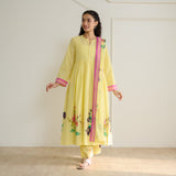 Zuhal Cotton Kurta Set with Mulmul Slip and Dupatta - Banana Yellow